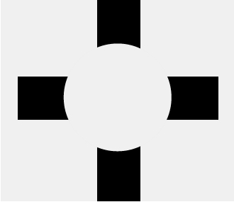 Automatische Ergänzung durch das Gehirn: Aus vier schwarzen Flächen werden Kreuz und Kreis.