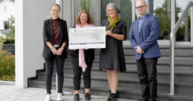Anlässlich des Welt-Brustkrebstags am 1. Oktober hat Juzo eine Spende in Höhe von 6.480 Euro an Deutschlands größte Brustkrebs-Patientinnen-Initiative Mamazone übergeben. (v. l.) Anja Schettler (Juzo), Biggi Welter, Sonja Kasper und Uli Frey (Juzo).