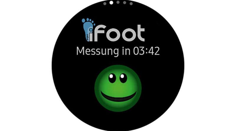 Nutzeroberfläche der Smartwatch-App bei unauffälligen Messwerten (symbolisiert durch grünen Smiley) mit Angabe des nächsten Messzeitpunkts.