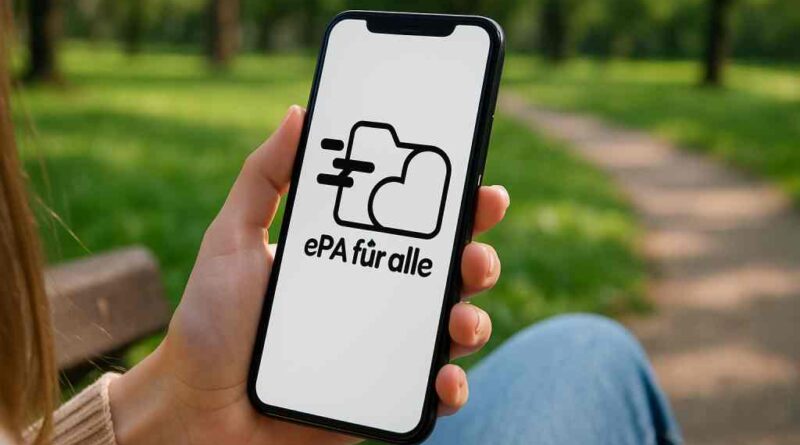 Hand hält Smartphone und auf dem Smartphone steht "ePa für alle".