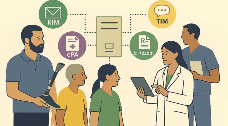 Die Telematikinfrastruktur verbindet die einzelnen Anwen­dungen mit den Vertretern der Medizin und Technik.